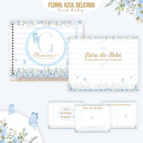 Arquivo Digital Caderneta Floral Azul Delicado #7302