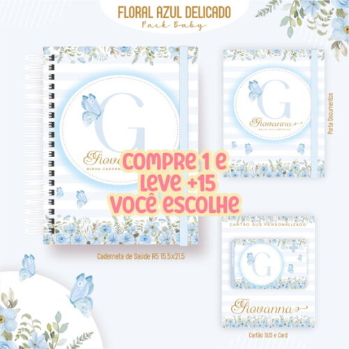 Arquivo Digital Caderneta Floral Azul Delicado #7302