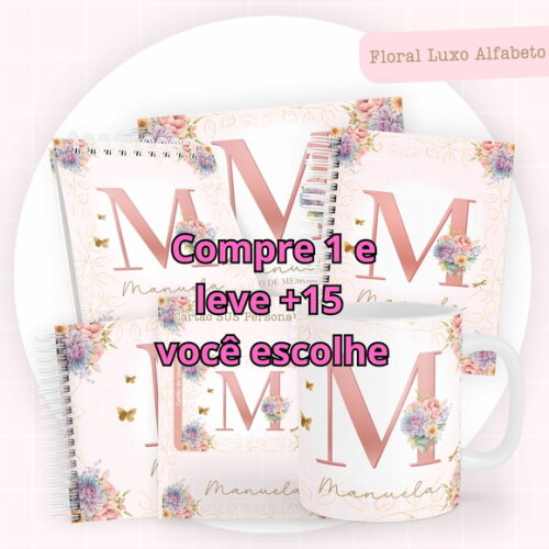 Arquivo Digital Caderneta Floral Luxo Alfabeto #5669