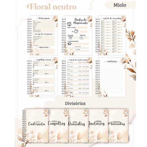 Arquivo Digital Caderneta Floral Neutro #3282