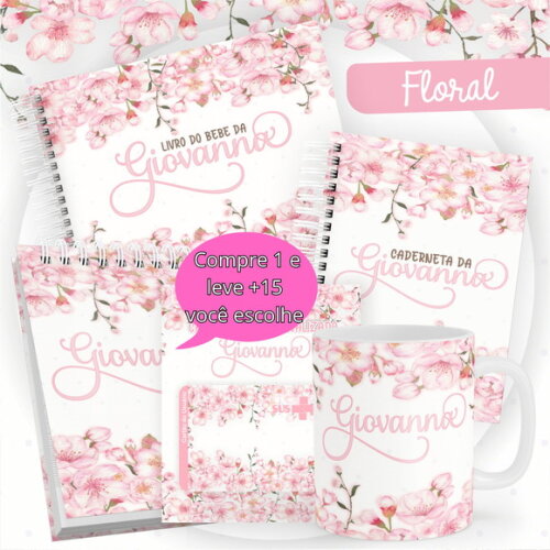 Arquivo Digital Caderneta Floral Rosa #4545