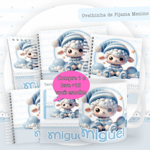 Arquivo Digital Caderneta Ovelhinha de Pijama Menino #4855