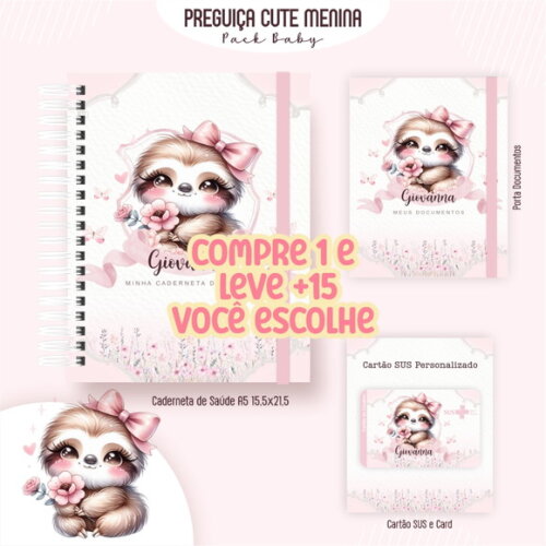 Arquivo Digital Caderneta Preguiça Cute #7321