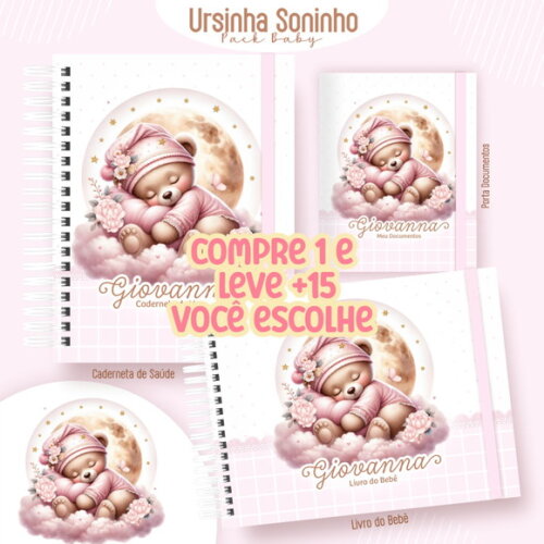 Arquivo Digital Caderneta Ursinha Clean Soninho #5481
