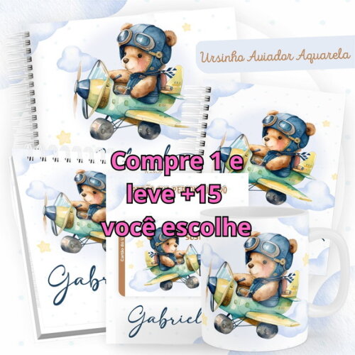 Arquivo Digital Caderneta Ursinho Aviador Aquarela #4530