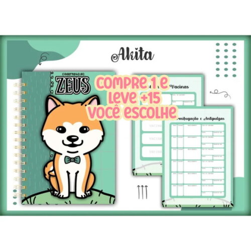 Arquivo Digital Caderneta Vacina Pet Akita Menino #1357