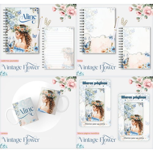 Arquivo Digital Caderno Vintage Flower 5 #7548