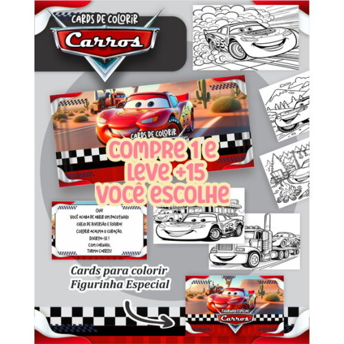 Arquivo Digital Card de Colorir Carros Disney #1100