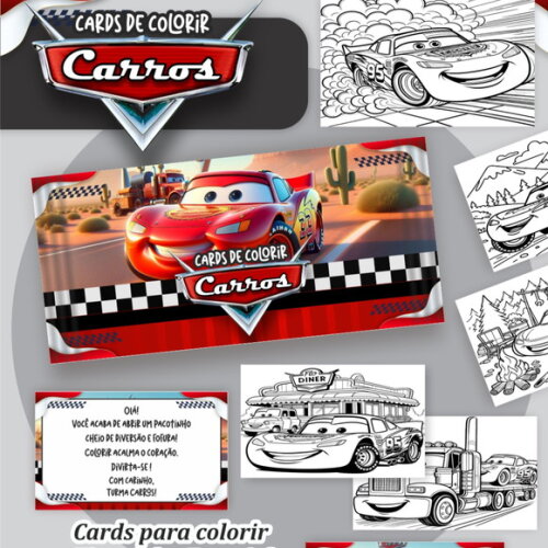 Arquivo Digital Card de Colorir Carros Disney #1100