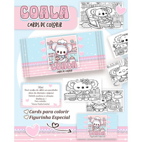 Arquivo Digital Card de Colorir Coala Kawaii #6789
