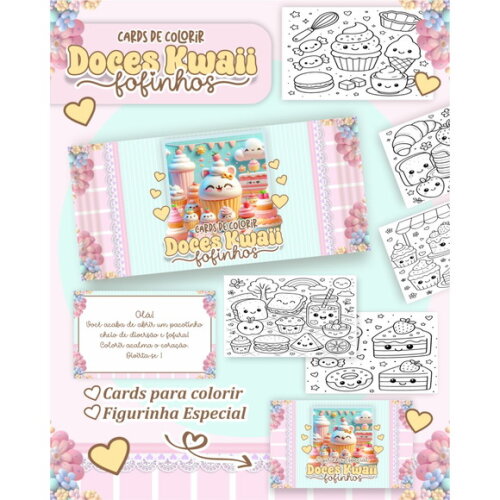 Arquivo Digital Card de Colorir Doces Kawaii #6782