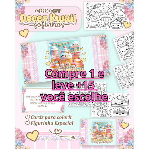 Arquivo Digital Card de Colorir Doces Kawaii #6782