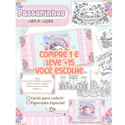 Arquivo Digital Card de Colorir Jardim Passarinhos #6785