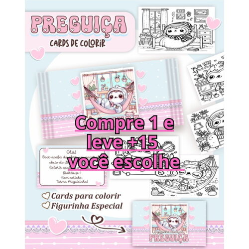 Arquivo Digital Card de Colorir Preguiça Kawaii #6781