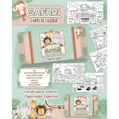 Arquivo Digital Card de Colorir Safari #2785