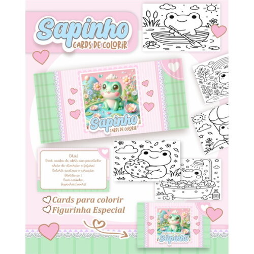 Arquivo Digital Card de Colorir Sapinho Kawaii #6786