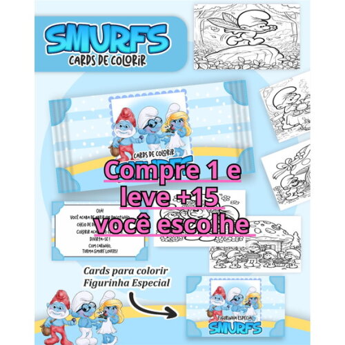 Arquivo Digital Card de Colorir Smurfs #6792