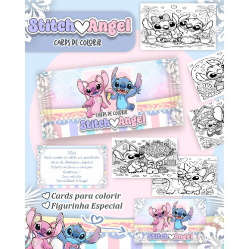 Arquivo Digital Card de Colorir Stitch & Angel #6844