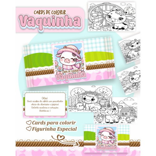 Arquivo Digital Card de Colorir Vaquinha Fofa #6793