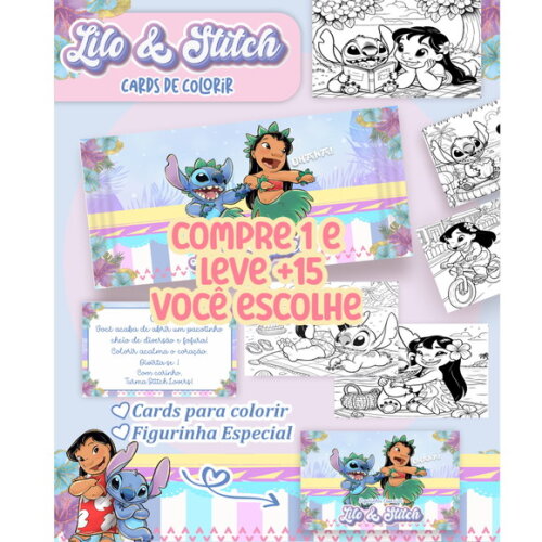 Arquivo Digital Cards de Colorir Lilo e Stitch #6843