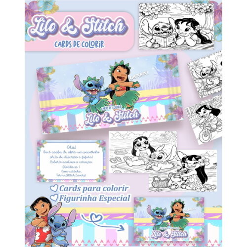 Arquivo Digital Cards de Colorir Lilo e Stitch #6843
