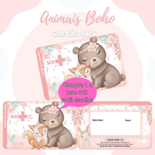 Arquivo Digital Cartão Sus Animais Boho #1906