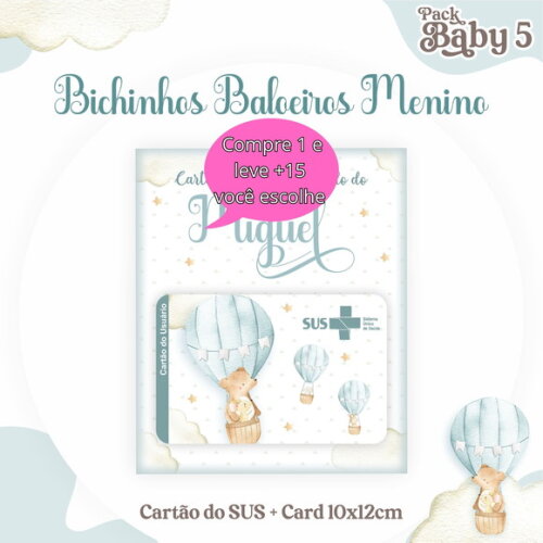 Arquivo Digital Cartão Sus Bichinhos Baloeiros Menino #2221
