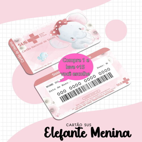 Arquivo Digital Cartão Sus Elefante Menina #1661
