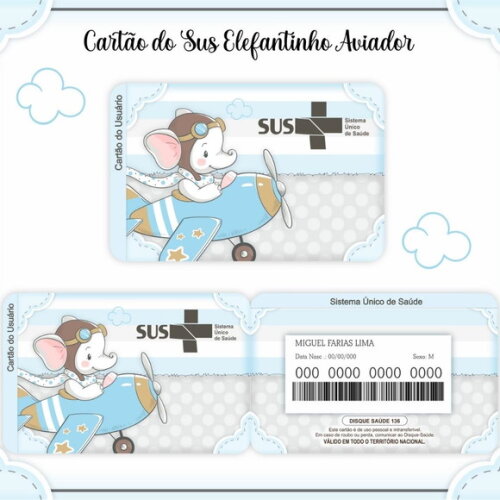 Arquivo Digital Cartão Sus Elefantinho Aviador #988