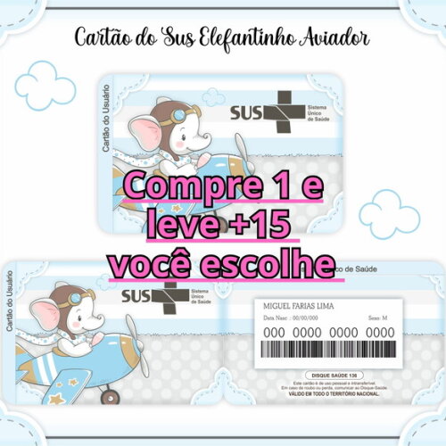 Arquivo Digital Cartão Sus Elefantinho Aviador #988