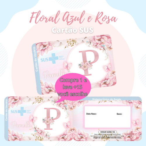Arquivo Digital Cartão Sus Floral Azul e Rosa #1899