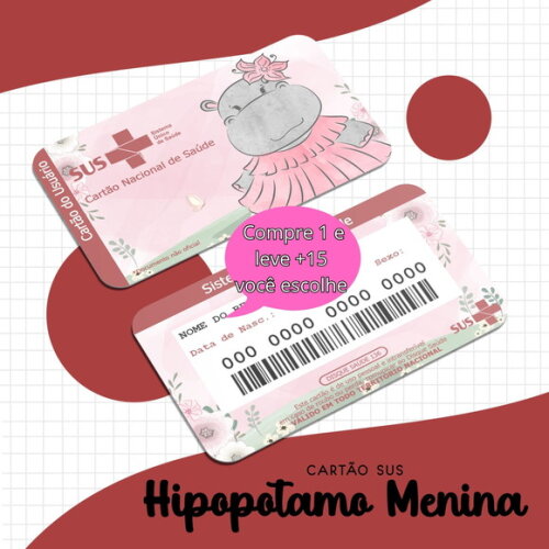 Arquivo Digital Cartão Sus Hipopótamo Menina #1675