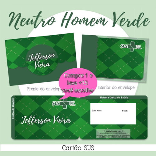 Arquivo Digital Cartão Sus Neutro Homem Verde #2158