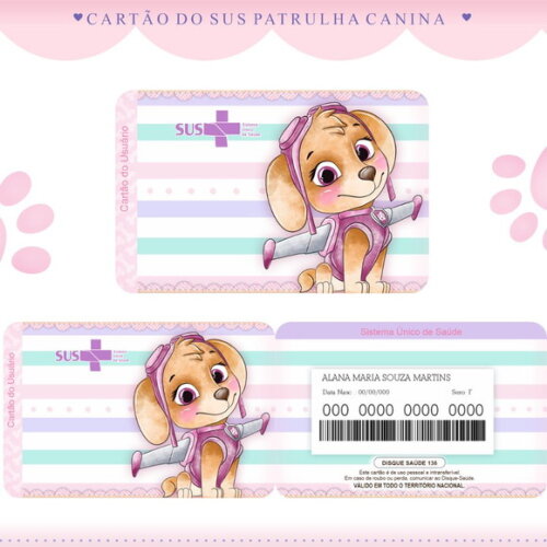 Arquivo Digital Cartão Sus Patrulha Canina Menina #993