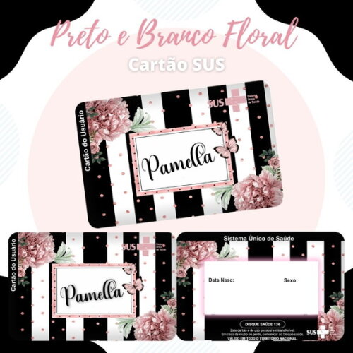 Arquivo Digital Cartão Sus Preto e Branco Floral #1873