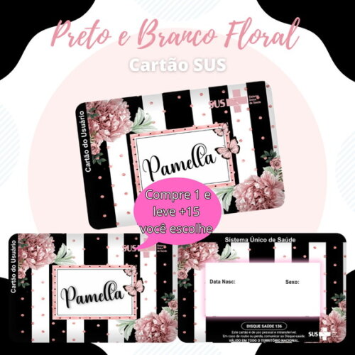 Arquivo Digital Cartão Sus Preto e Branco Floral #1873