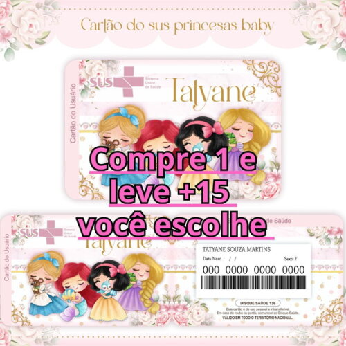 Arquivo Digital Cartão Sus Princesas Cute #991