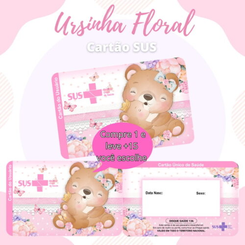 Arquivo Digital Cartão Sus Ursinha Floral #556