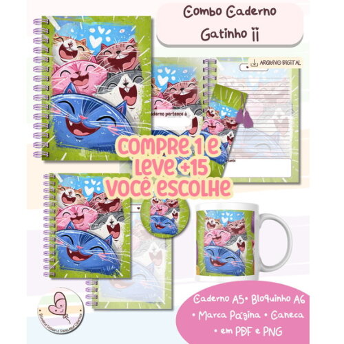 Arquivo Digital Combo Caderno Gatinhos Ii #7744