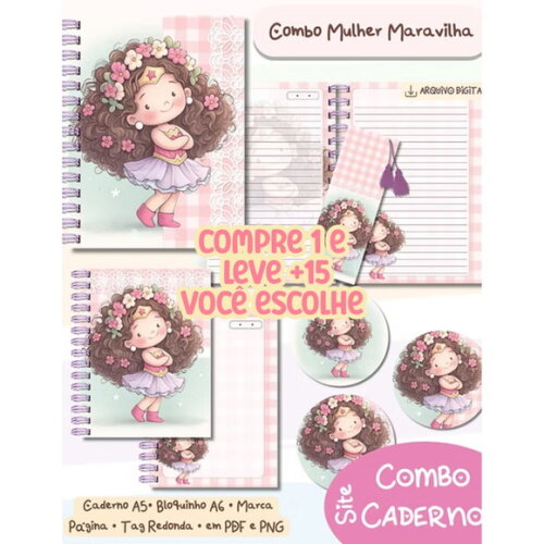 Arquivo Digital Combo Caderno Mulher Maravilha #7721