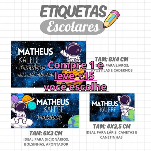 Arquivo Digital Etiqueta Escolar Astronauta #2063