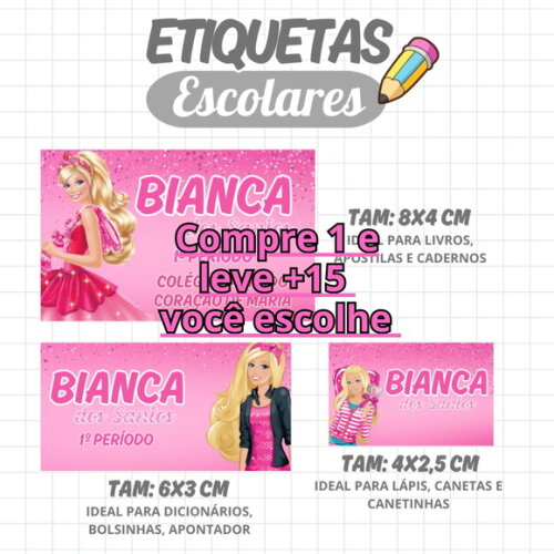 Arquivo Digital Etiqueta Escolar Barbie #1952