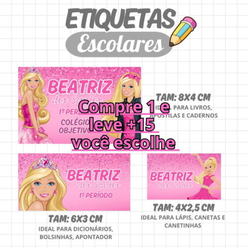 Arquivo Digital Etiqueta Escolar Barbie #1953