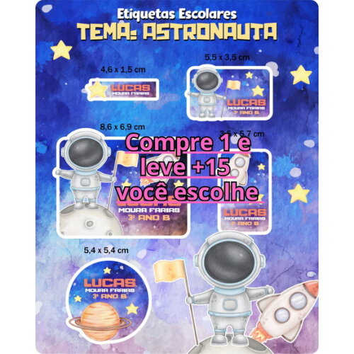 Arquivo Digital Etiqueta Escolar Astronauta #4593