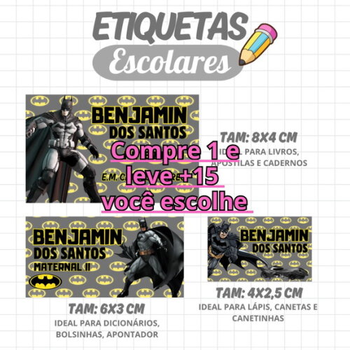 Arquivo Digital Etiqueta Escolar Batman #2586