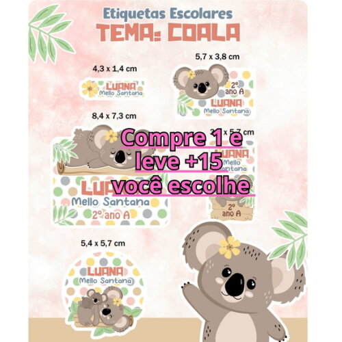 Arquivo Digital Etiqueta Escolar Coala #4592