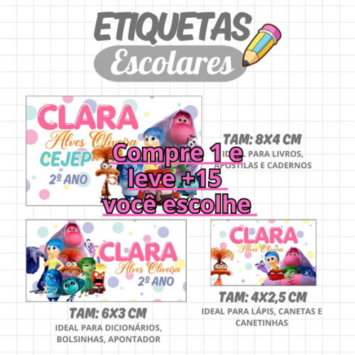 Arquivo Digital Etiqueta Escolar Divertidamente Menina #2094