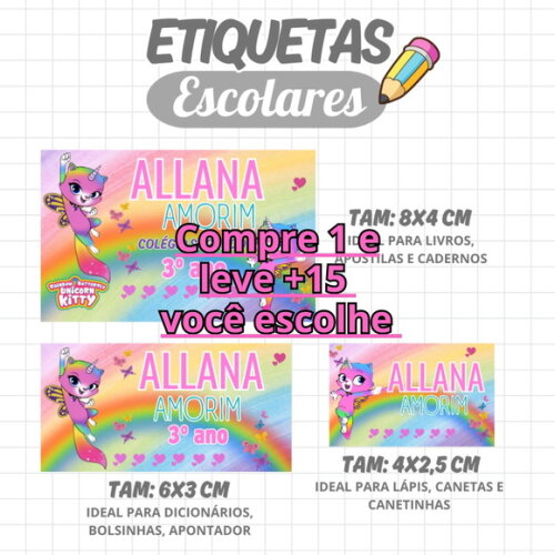 Arquivo Digital Etiqueta Escolar Gatinha Borboleta #1928