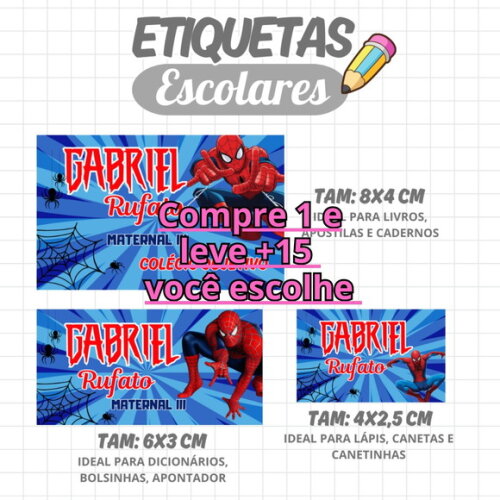 Arquivo Digital Etiqueta Escolar Homem Aranha #2092