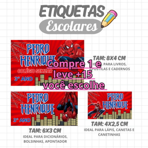 Arquivo Digital Etiqueta Escolar Homem Aranha #2093